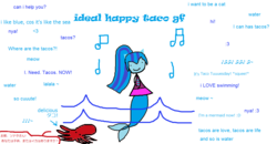 Size: 1194x622 | Tagged: safe, artist:horsesplease, sonata dusk, mermaid, octopus, equestria girls, g4, 1000 hours in ms paint, :3, behaving like a cat, blue, catgirl, cute, eared humanization, female, food, happy, i can has, ideal gf, japanese, meme, ms paint, music notes, nya, ponied up, pun, singing, smiling, solo, sonataco, sonyata dusk, squee, swimming, taco, taco tuesday, that girl sure loves tacos, that human sure does love water, that siren sure does love tacos, water