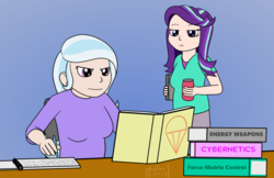 Size: 1274x828 | Tagged: safe, artist:phallen1, starlight glimmer, trixie, human, g4, air ponyville, atg 2017, book, coffee, duo, humanized, light skin, newbie artist training grounds, studying, this will end in tears