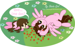 Size: 1024x646 | Tagged: safe, artist:shinta-girl, oc, oc only, oc:shinta pony, pony, food, strawberry