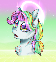 Size: 1385x1542 | Tagged: safe, artist:not-ordinary-pony, coconut cream, earth pony, pony, fame and misfortune, g4, female, filly, halo, open mouth, solo