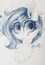 Size: 1872x2655 | Tagged: safe, artist:ohsushime, oc, oc only, oc:cloudy night, pony, bust, chest fluff, female, lined paper, mare, monochrome, portrait, solo, traditional art