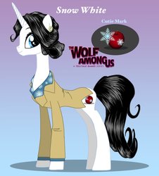 Size: 850x940 | Tagged: safe, artist:noxidamxv, pony, unicorn, fables, female, horn, mare, ponified, smiling, snow white, solo, the wolf among us