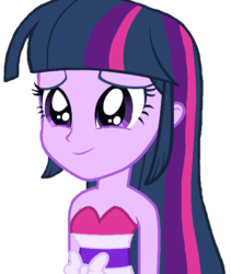 Size: 485x575 | Tagged: safe, artist:haleyc4629, twilight sparkle, equestria girls, g4, <:), bare shoulders, clothes, cute, dress, fall formal outfits, female, simple background, sleeveless, solo, strapless, teary eyes, transparent background, twilight ball dress, vector
