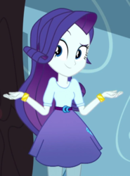 Size: 513x694 | Tagged: safe, screencap, rarity, equestria girls, g4, leaping off the page, my little pony equestria girls: summertime shorts, belt, clothes, cropped, cute, female, shrug, skirt, solo