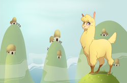 Size: 2000x1300 | Tagged: safe, artist:28gooddays, paprika (tfh), alpaca, them's fightin' herds, community related, female, quadrupedal, smiling, solo