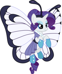 Size: 1001x1197 | Tagged: safe, artist:cloudy glow, rarity, butterfree, pony, unicorn, g4, clothes, cosplay, costume, female, mare, pokémon, simple background, smiling, solo, transparent background, vector