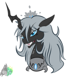 Size: 1000x1000 | Tagged: safe, artist:snytchell, oc, oc only, oc:queen desire, changeling, changeling queen, bust, changeling oc, changeling queen oc, crown, female, jewelry, regalia, simple background, solo, transparent background, white changeling