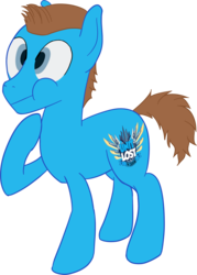 Size: 1356x1893 | Tagged: safe, artist:stereobucket, pony, choking, cutie mark, ponified, simple background, solo, stylosa, text on cutie mark, unit lost, unit lost great british gaming