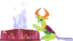 Size: 7284x4096 | Tagged: safe, artist:tralomine, thorax, changedling, changeling, g4, triple threat, absurd resolution, behaving like a moth, bugs doing bug things, ceremonial dragon fire flame of friendship, fire, king thorax, male, silly changeling, simple background, sitting, smiling, solo, transparent background, vector