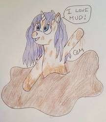 Size: 1093x1267 | Tagged: safe, artist:rapidsnap, rarity, pony, g4, female, mud, mud bath, muddy, out of character, rarity loves mud, solo, traditional art