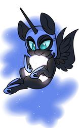 Size: 1024x1638 | Tagged: safe, artist:twisted-sketch, nightmare moon, alicorn, pony, g4, bronycon2017, chibi, female, mare, simple background, solo, sticker, tangible heavenly object, watermark, white background