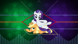 Size: 3840x2160 | Tagged: safe, artist:cloudy glow, artist:laszlvfx, edit, applejack, rarity, earth pony, pony, unicorn, fame and misfortune, g4, and then there's rarity, female, flawless, high res, shipping fuel, vector, wallpaper, wallpaper edit