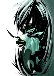 Size: 2480x3507 | Tagged: safe, artist:underpable, queen chrysalis, changeling, changeling queen, g4, drool, fangs, female, high res, intimidating, simple background, solo