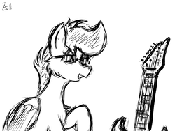 Size: 1600x1200 | Tagged: safe, artist:harcoal, oc, oc only, oc:harcoal, pegasus, pony, cute, goggles, guitar, monochrome, sketch, solo