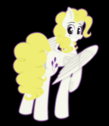 Size: 706x822 | Tagged: safe, artist:ggchristian, surprise, pegasus, pony, g1, black background, female, grin, looking back, raised hoof, simple background, smiling, solo, underhoof