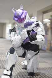 Size: 1001x1500 | Tagged: safe, artist:umbra photography, rarity, human, g4, clothes, cosplay, costume, crossover, fire team harmony, irl, irl human, matsuricon, needler, photo, rarity spartan