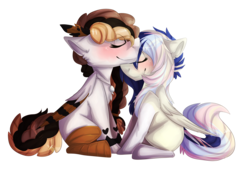 Size: 3223x2173 | Tagged: safe, artist:oddends, oc, oc only, oc:hanuel, oc:robin, pony, couple, cute, female, high res, lesbian, love, mare, simple background, transparent background
