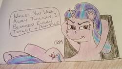 Size: 1704x960 | Tagged: safe, artist:rapidsnap, starlight glimmer, pony, unicorn, g4, evil grin, female, grin, mare, pure unfiltered evil, s5 starlight, smiling, smug, smugface, smuglight glimmer, solo, traditional art, welcome home twilight