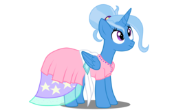 Size: 1672x1080 | Tagged: safe, artist:marian9, trixie, alicorn, pony, g4, alternate hairstyle, alternate universe, clothes, confused, dress, female, gala dress, mare, race swap, simple background, solo, transparent background, trixiecorn, vector