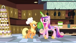 Size: 1918x1080 | Tagged: safe, screencap, applejack, queen chrysalis, pony, a canterlot wedding, g4, disguised changeling, fake cadance, levitation, magic, telekinesis