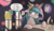 Size: 1161x679 | Tagged: dead source, safe, artist:noctilucent-arts, princess celestia, alicorn, pony, g4, bad end, balloon, candle, dialogue, female, fire, floppy ears, immortality blues, insanity, levitation, magic, mare, messy mane, paper, quill, shrunken pupils, snaplestia, solo, speech bubble, telekinesis
