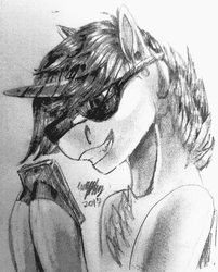 Size: 2450x3053 | Tagged: safe, artist:brainiac, derpibooru exclusive, oc, oc only, oc:rubberneck, pony, art trade, black and white, grayscale, high res, male, monochrome, solo, traditional art