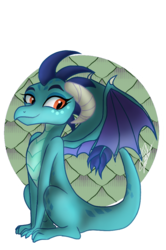 Size: 720x1084 | Tagged: safe, artist:sweetkllrvane, princess ember, dragon, g4, cute, emberbetes, female, simple background, sitting, smiling, solo, spread wings, wings