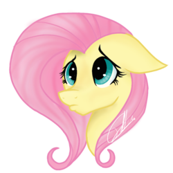 Size: 768x768 | Tagged: safe, artist:sweetkllrvane, fluttershy, pony, g4, bust, cute, female, frown, portrait, puppy dog eyes, shyabetes, signature, solo