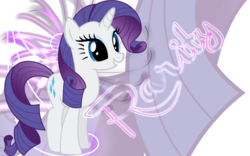 Size: 2560x1600 | Tagged: safe, artist:lextsy, rarity, pony, unicorn, g4, female, happy, smiling, solo, text, wallpaper