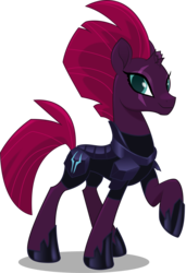 Size: 2712x3969 | Tagged: safe, artist:infinitewarlock, tempest shadow, pony, unicorn, g4, my little pony: the movie, armor, broken horn, eye scar, female, high res, horn, mare, pretty pretty tempest, raised hoof, scar, simple background, smiling, solo, transparent background, vector