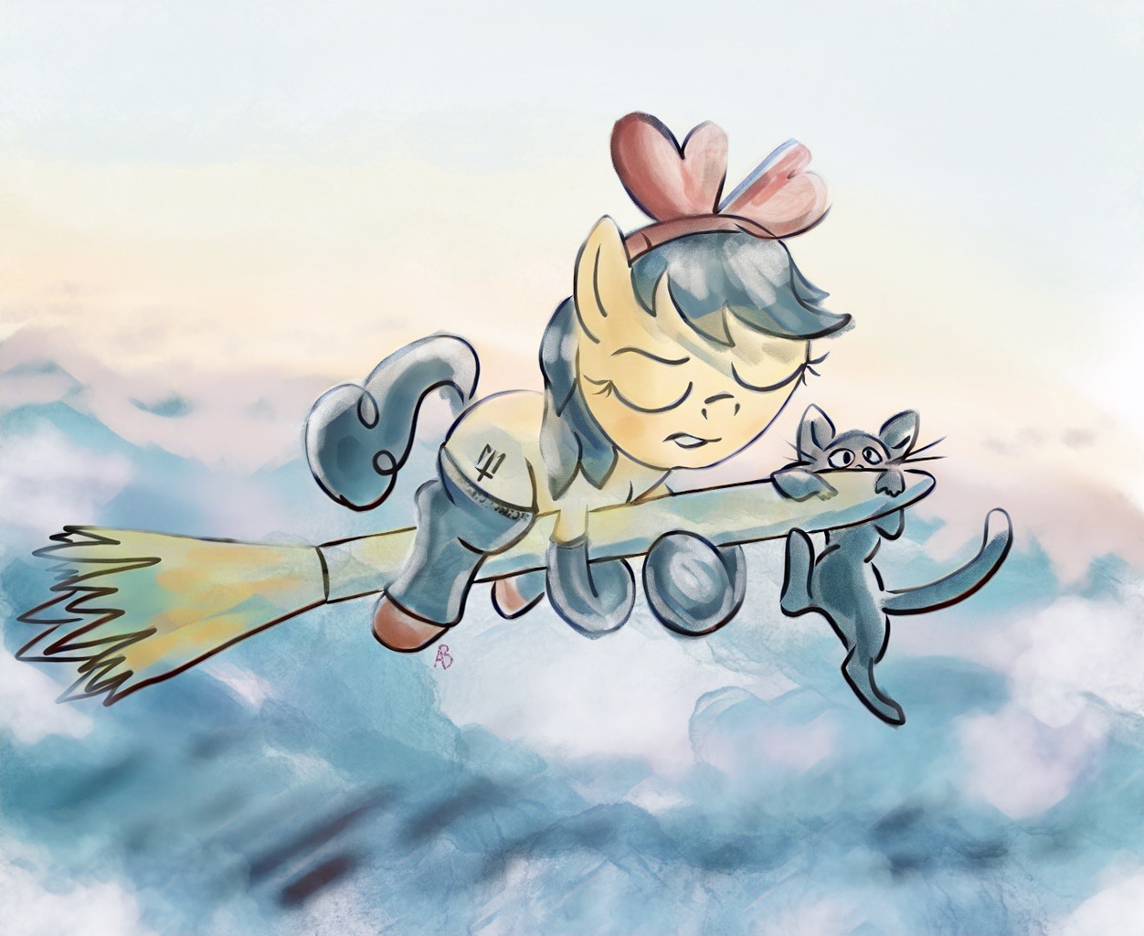 1522486 safe, artistrupony, oc, oc only, cat, pony, broom, clothes