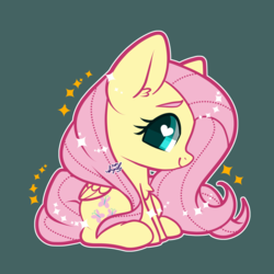 Size: 1280x1280 | Tagged: safe, artist:snow angel, fluttershy, pegasus, pony, g4, chibi, cute, female, heart, mare, shyabetes, simple background, smiling, solo, wingding eyes