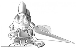 Size: 1280x821 | Tagged: safe, artist:php27, spike, dragon, g4, armor, fantasy class, knight, male, monochrome, simple background, solo, warrior, white background