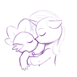 Size: 2000x2000 | Tagged: safe, artist:raph13th, spike, trixie, dragon, pony, unicorn, comic:glim glam and pals, g4, duo, eyes closed, female, floppy ears, high res, kissing, male, mare, monochrome, shipping, simple background, sketch, spixie, straight, white background