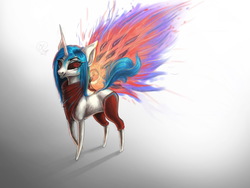Size: 2521x1891 | Tagged: safe, artist:kimsteinandother, dj pon-3, vinyl scratch, pony, g4, artificial wings, augmented, crossover, female, magic, magic wings, solo, tokyo ghoul, touka kirishima, wings