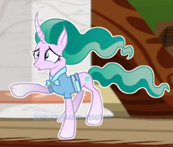 Size: 1665x1413 | Tagged: safe, artist:spectrumnightyt, mistmane, pony, unicorn, campfire tales, g4, clothes, curved horn, ethereal mane, female, horn, mare, raised hoof, solo
