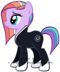Size: 440x528 | Tagged: safe, artist:petraea, oc, oc only, oc:chroma swirl, earth pony, pony, bodysuit, female, mare, simple background, solo, transparent background, vector