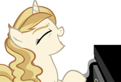 Size: 5487x3708 | Tagged: safe, artist:ironm17, sweet biscuit, pony, unicorn, g4, eyes closed, female, mare, musical instrument, piano, simple background, singing, solo, transparent background, vector