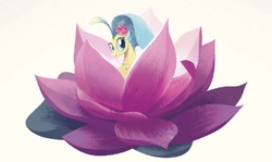 Size: 1071x639 | Tagged: safe, princess skystar, seapony (g4), g4, my little pony: the movie, my little pony: the movie: seaponies make a splash!, female, flower, hiding, hiding behind flower, solo