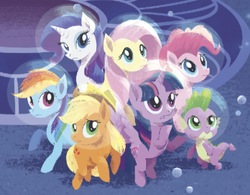 Size: 821x639 | Tagged: safe, applejack, fluttershy, pinkie pie, rainbow dash, rarity, spike, twilight sparkle, alicorn, dragon, pony, g4, my little pony: the movie, bubble, bubble helmet, bubble on head, mane seven, mane six, twilight sparkle (alicorn)