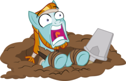 Size: 6856x4415 | Tagged: safe, artist:frownfactory, rockhoof, earth pony, pony, campfire tales, g4, .svg available, absurd resolution, beard, brown hair, brown mane, facial hair, faic, hole, male, panic, ponytail, rockhoof's shovel, scared, screaming, shovel, simple background, solo, stallion, svg, transparent background, vector