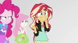 Size: 1280x718 | Tagged: safe, screencap, fluttershy, pinkie pie, sunset shimmer, equestria girls, equestria girls specials, g4, my little pony equestria girls: mirror magic, clothes, female, geode of empathy, skirt, tank top