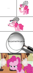 Size: 2500x5500 | Tagged: safe, pinkie pie, earth pony, pony, g4, angry, game, investigation, magnifying glass, meme, sherlock, sherlock holmes, steam, the game