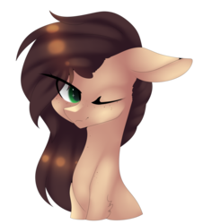 Size: 1024x1133 | Tagged: safe, artist:hyshyy, oc, oc only, oc:evelynn, pony, bust, female, mare, one eye closed, portrait, simple background, solo, transparent background, wink