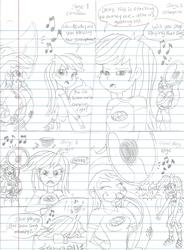 Size: 1507x2053 | Tagged: safe, artist:haleyc4629, applejack, rainbow dash, equestria girls, g4, my little pony equestria girls: legend of everfree, angry, annoyed, annoying, lined paper, musical instrument, rage, raging dash, sequence, short comic, sketch, sousaphone, stages of anger, traditional art, tuba, tubajack