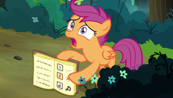 Size: 1280x720 | Tagged: safe, screencap, scootaloo, pony, campfire tales, g4, book, female, solo