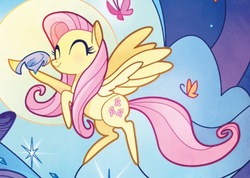 Size: 899x640 | Tagged: safe, artist:alexia tryfon, fluttershy, bird, butterfly, pegasus, pony, g4, my little pony: the movie, the art of my little pony: the movie, blushing, cropped, cute, eyes closed, female, mare, shyabetes, solo focus