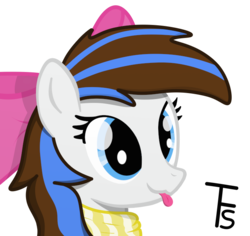 Size: 711x672 | Tagged: safe, artist:thefunnysmile, oc, oc only, oc:breezy, pony, bow, breezybetes, bust, clothes, cute, face, hair bow, portrait, scarf, simple background, solo, tongue out, transparent background