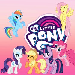Size: 1773x1773 | Tagged: safe, applejack, fluttershy, pinkie pie, rainbow dash, rarity, twilight sparkle, pony, g4, mane six, my little pony logo, pink background, simple background, stock vector