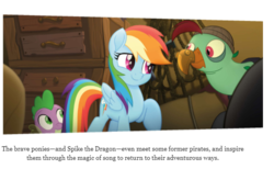 Size: 645x422 | Tagged: safe, rainbow dash, spike, squabble, bird, dragon, ornithian, anthro, beyond equestria, g4, my little pony: the movie, my little pony: the movie: the junior novel, book, cropped, parrot pirates, pirate